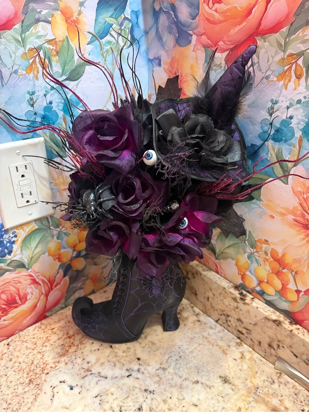 Black & Purple Gothic Witch Boot Floral Arrangement - Brand